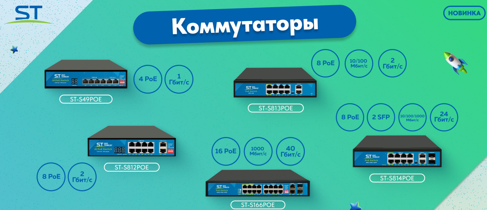 Новые PoE-коммутаторы Space Technology для систем видеонаблюдения