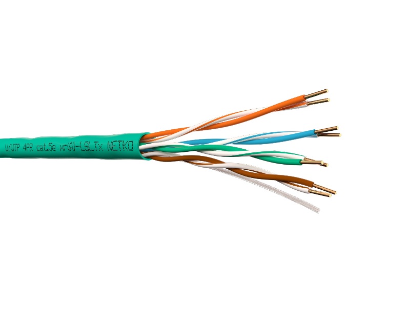 Кабель U/UTP4 cat.5e NETKO, 4 пары 24 AWG BC, 305м, нг(А)-LSLTx, зеленый, одножильный 