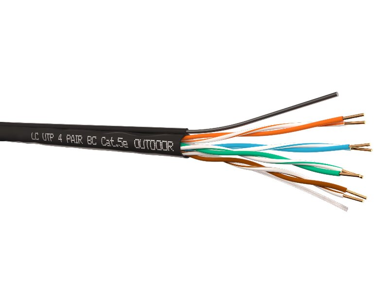 Кабель LC UTP4 cat.5е, одножильный / 305м / Cu / для наружных работ с проволочным тросом