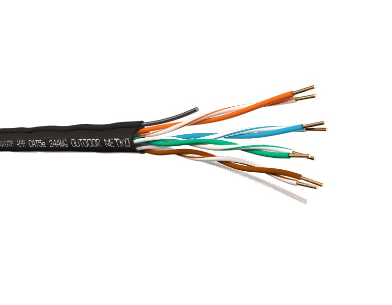 Кабель U/UTP4 cat.5e NETKO / 4 пары 24 AWG BC / одножильный / не экранированный / для наружных работ с проволочным тросом / 305м, FLUKE TEST
