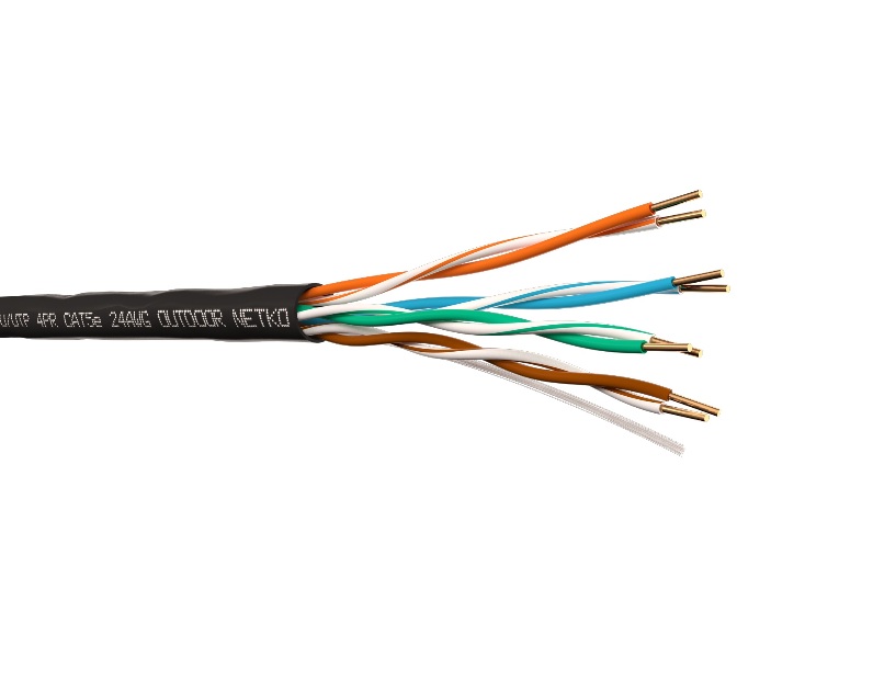 Кабель U/UTP4 cat.5e NETKO, одножильный/24 AWG BC  /на катушке/ 305м / для наружных работ, FLUKE TEST