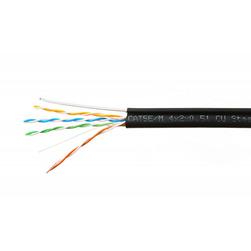 Кабель Skynet Premium UTP4 cat.5е, одножильный / 305м / Cu / Проходит Fluke тест /для наружных работ / с тросом /черный 1693136