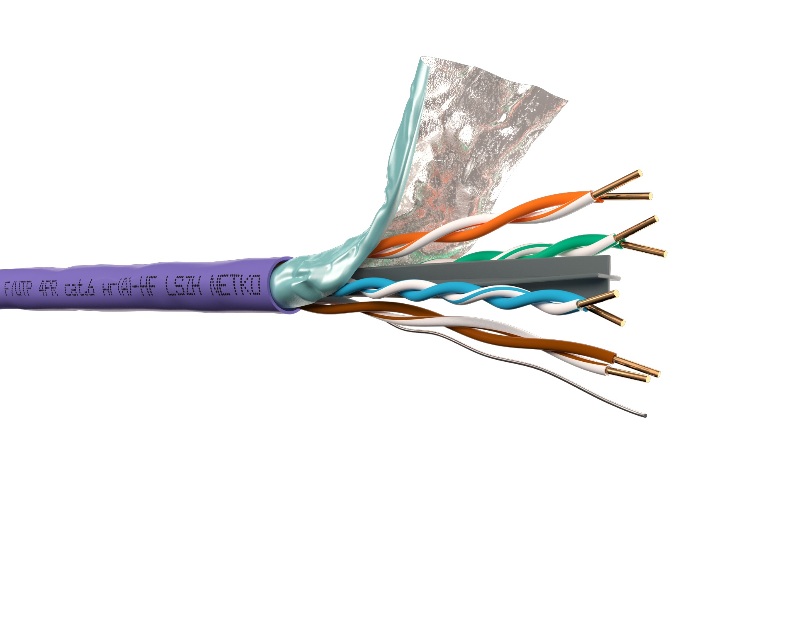 Кабель F/UTP4 (FTP4) cat.6 NETKO /4 пары 23 AWG BC/ 305м / с крестовиной/ нг(А)-HF LSZH - малодымный, не содержащий галогенов; фиолетовый; одножильный 