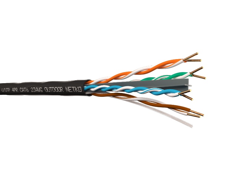 Кабель U/UTP4 cat.6 NETKO, одножильный / 23 AWG BC/ 305м /  с крестовиной, для наружных работ, FLUKE TEST