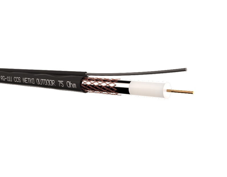 Кабель коаксиальный RG-11U Netko, 75 Ом (CCS, оплетка 96 нитей AL), трос, наружный, черный  (305м)