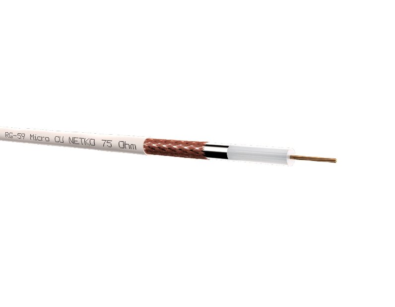 Кабель коаксиальный RG-59U micro Netko (CU, оплетка 64 нити CCA), белый (200м)