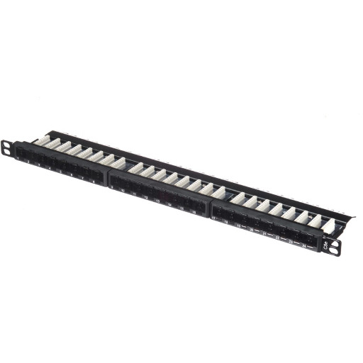 Патч-панель UTP, 19", 24 порта RJ45, cat.5е, 0,5U, Dual Type, Netko СКС, "J" IPTB24B-KRO-CEC/BK
