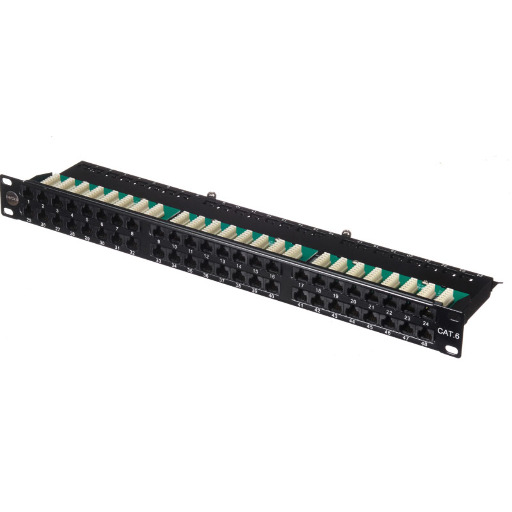 Патч-панель UTP, 19", 48 портов RJ45, cat.6, 1U, Dual Type IDC, Netko СКС IPTB48-KRO-C6C/BK