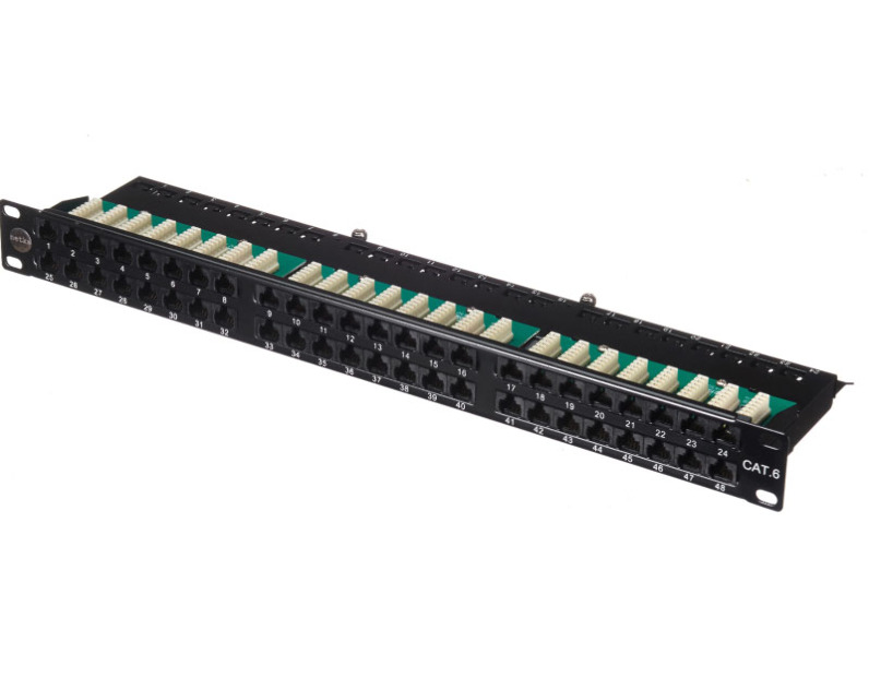 Патч-панель UTP, 19", 48 портов RJ45, cat.6, 1U, Dual Type IDC, Netko СКС