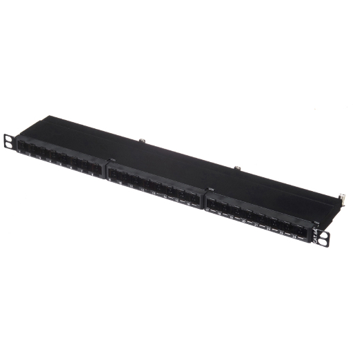 Патч-панель FTP, 19", 24 порта RJ45, cat.6а, 0,5U, Dual Type IDC, Netko СКС PPSB24B-KRO-6AC/BK