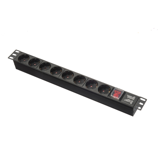 Блок розеток 19", 16А, 8 розеток, без шнура, черный Netko "S" PDU-1U-G8-C14