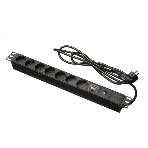 Блок розеток 19", 16А, 7 розеток, шнур 1.8м, с защитой, черный PDU 7P.OL.LR