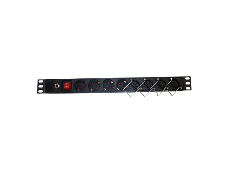Блок розеток 19", 10-16A, 8 розеток (4 шт EU + 4 шт C13), без шнура