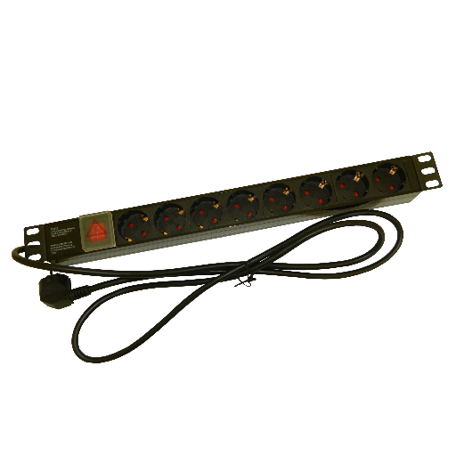 Блок розеток 19", 16А, 8 розеток, шнур 2м, выключатель, черный PDU-LX-01