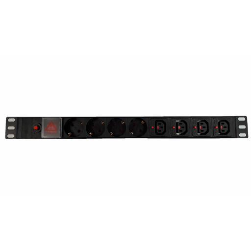 Блок розеток 19", 10-16A, 8 розеток (4 шт EU + 4 шт C13), без шнура, выключатель, с защитой, корпус металл, черный LX-PDU12/ Серия LX