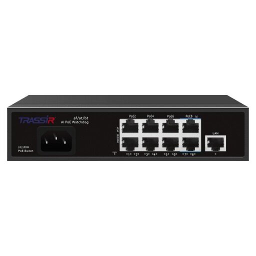 Коммутатор TRASSIR TR-NS1109-120-8PoE с бюджетом PoE 120 Вт и защитой 6 кВ