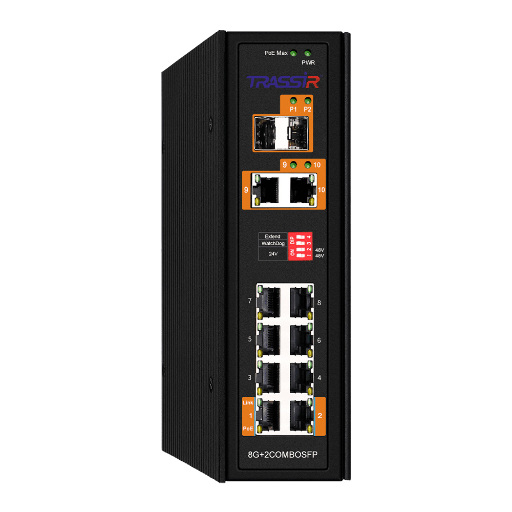 Коммутатор TRASSIR TR-NS15122S-300-8POE с 8 PoE-портами и бюджетом 300 Вт