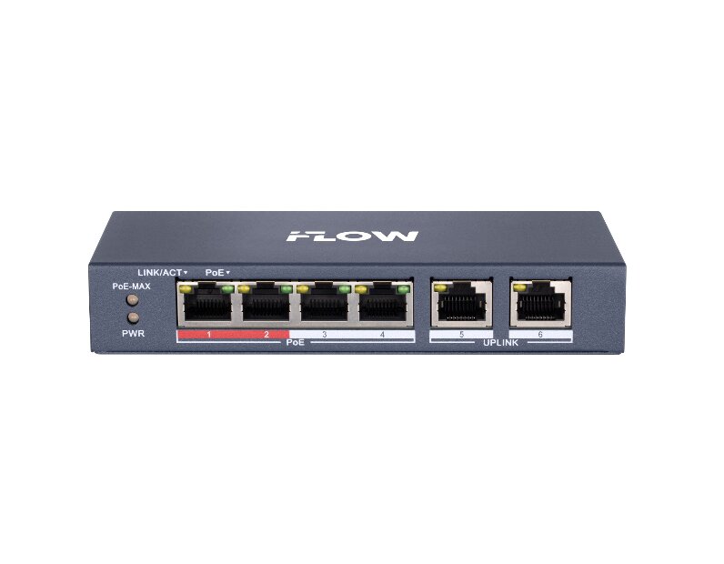 Коммутатор iFlow F-SW-EU206POE-V/L + 4 PoE порта, бюджет 35 Вт, металл корпус