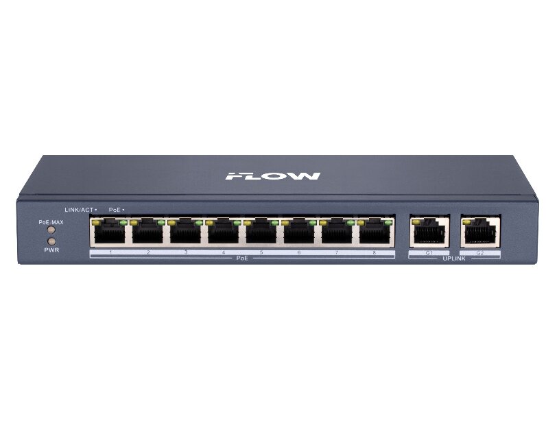 Коммутатор iFlow F-SW-EU410POE-V/L + 8 PoE портов, бюджет 60 Вт, металл корпус
