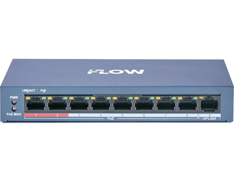 Коммутатор iFlow F-SW-EU209POE-V/L + 8 PoE портов, 60 Вт, металлический корпус