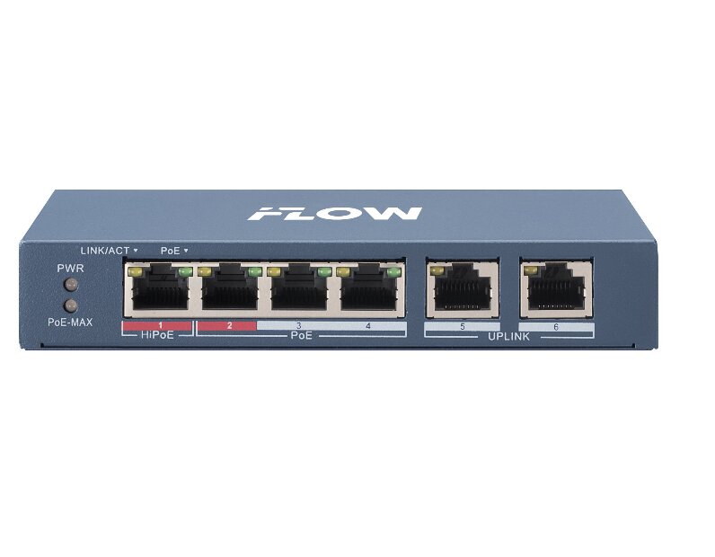 Коммутатор iFlow F-SW-EU206HPOE-V + 4 PoE порта, 60Вт, металл корпус
