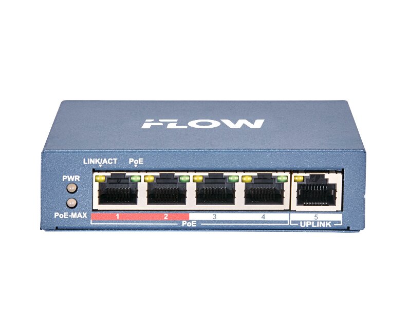 Коммутатор iFlow F-SW-EU205POE-V + 4 PoE порта, бюджет 60 Вт, 1 uplink порт
