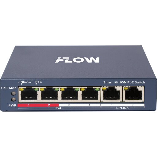 Коммутатор iFlow F-SW-EM206POE-VM с 4 PoE портами, поддержка VLAN, 60 Вт