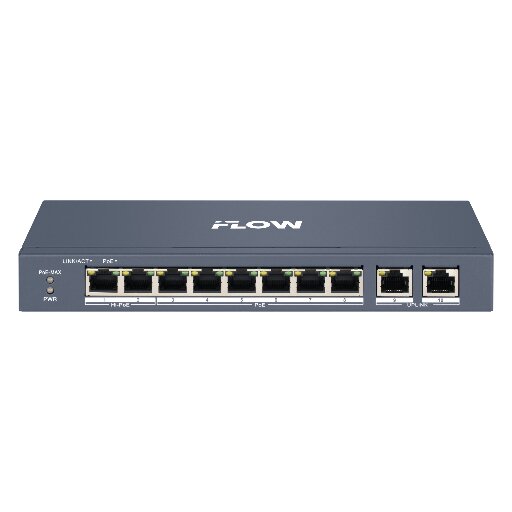 Коммутатор iFlow F-SW-EM410HPOE-VM, 8 PoE портов, бюджет 110Вт, металл корпус