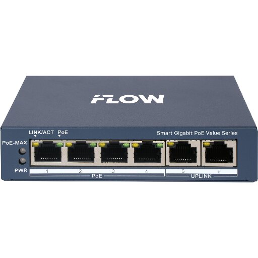 Коммутатор iFlow F-SW-EM606POE-VM/L с 4x Gigabit PoE, VLAN, 45W PoE бюджет