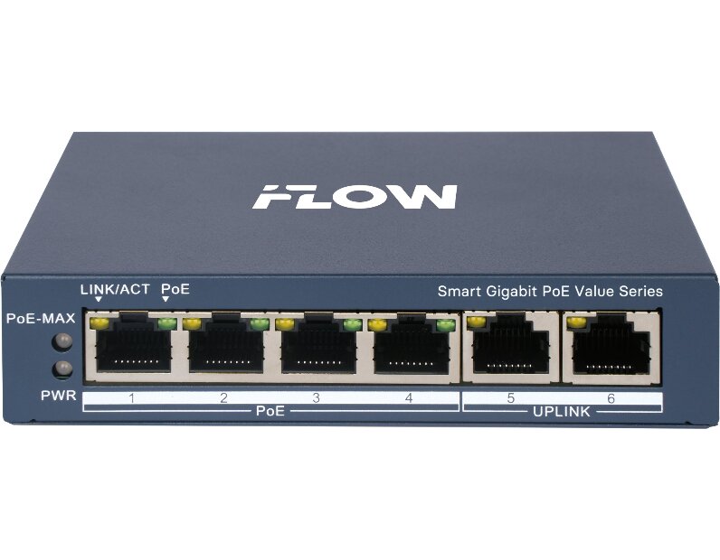 Коммутатор iFlow F-SW-EM606POE-VM/L + 4x Gigabit PoE, 45W, VLAN, STP, настенный монтаж