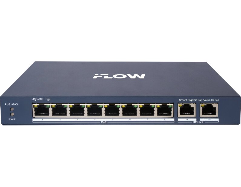 Коммутатор iFlow F-SW-EM610POE-VM/L + 8 PoE портов, 60Вт, VLAN, металл корпус