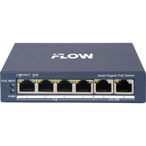 Коммутатор iFlow F-SW-EM606POE-VM, 4 PoE порта, VLAN, 60Вт бюджет