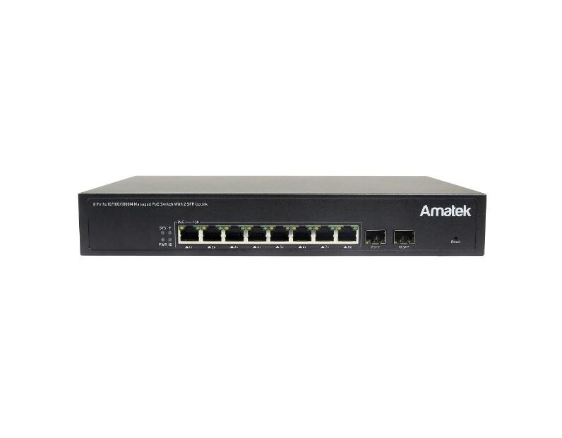 Портовый  управляемый L2 100/1000 Мбит/с коммутатор с PoE+ до 120Вт Amatek AN-SGM10P8