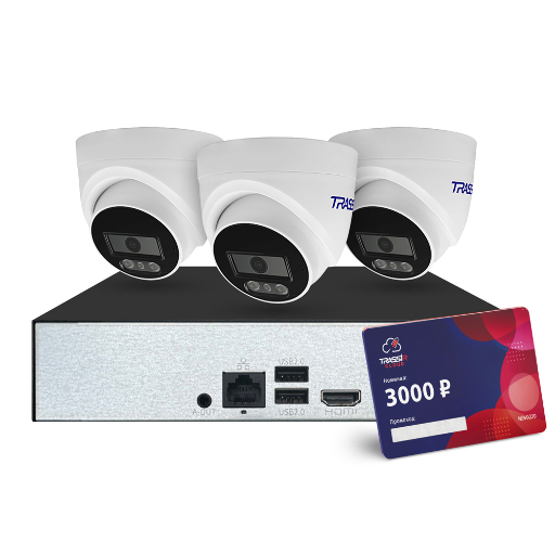 Комплект видеонаблюдения TRASSIR TR-Lite1110+3L2S5+Cloud3000 10 IP-каналов 3 уличные купольные камеры 2 Мп